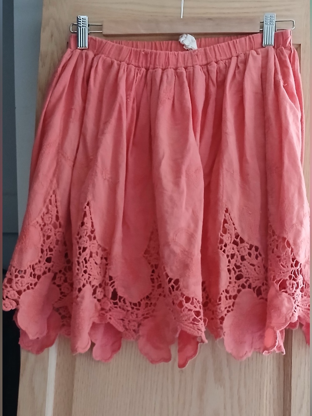 Women's Boutique Coral Crochet Hem Above the Knee Cotton Skirt